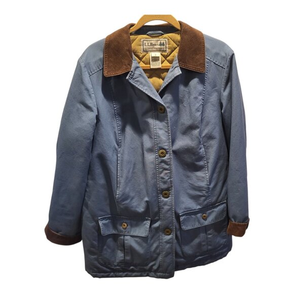 L.L. Bean Womens Blue Thinsulate Quilted Canvas Barn Chore Jacket Size Medium - Picture 1 of 10